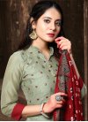 Red and Sea Green Chanderi Silk Pant Style Pakistani Salwar Kameez - 1