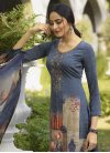 Beige and Navy Blue Pant Style Straight Salwar Kameez For Festival - 1