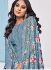 Chinon Light Blue and Off White Embroidered Work Pant Style Salwar Kameez - 1