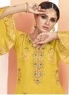 Green and Yellow Beads Work Faux Georgette Palazzo Straight Salwar Suit - 1