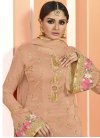 Navy Blue and Peach Embroidered Work Sharara Salwar Suit - 1