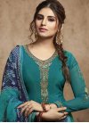 Embroidered Work Navy Blue and Teal Trendy Salwar Suit - 1