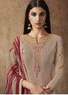 Crepe Silk Beige and Red Embroidered Work Trendy Straight Salwar Kameez - 1