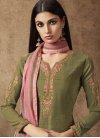 Olive and Salmon Trendy Straight Salwar Suit - 1