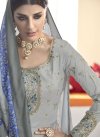 Grey and Navy Blue Tafeta Silk Readymade Designer Salwar Suit - 1