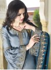 Light Blue and Teal Embroidered Work Faux Georgette Sharara Salwar Suit - 1