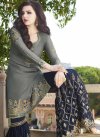 Grey and Navy Blue Faux Georgette Sharara Salwar Suit - 1