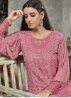 Beige and Hot Pink Faux Georgette Palazzo Style Pakistani Salwar Kameez - 1
