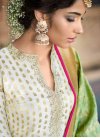 Embroidered Work Off White and Rose Pink Jacquard Silk Palazzo Style Pakistani Salwar Kameez - 1