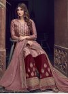Jacquard Silk Maroon and Pink Palazzo Style Pakistani Salwar Suit - 1