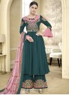Pink and Teal Embroidered Work Designer Palazzo Salwar Suit - 1