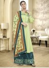 Embroidered Work Mint Green and Teal Maslin Palazzo Straight Salwar Kameez - 2