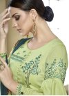 Embroidered Work Mint Green and Teal Maslin Palazzo Straight Salwar Kameez - 1
