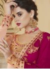 Embroidered Work Peach and Rose Pink Faux Georgette Palazzo Style Pakistani Salwar Suit - 1