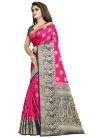 Navy Blue and Rose Pink Thread Work Traditional Saree - 1