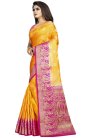 Mustard and Rose Pink Banarasi Silk Designer Contemporary Saree - 1