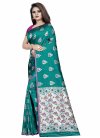 Rose Pink and Teal Thread Work Designer Contemporary Style Saree - 1