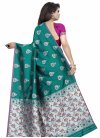 Rose Pink and Teal Thread Work Designer Contemporary Style Saree - 2