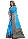 Light Blue and Navy Blue Thread Work Traditional Saree - 1