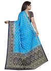 Light Blue and Navy Blue Thread Work Traditional Saree - 2