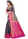 Navy Blue and Rose Pink Jacquard Silk Traditional Designer Saree - 1