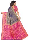 Navy Blue and Rose Pink Jacquard Silk Traditional Designer Saree - 2