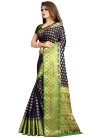 Banarasi Silk Green and Navy Blue Thread Work Trendy Saree - 1