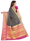 Banarasi Silk Navy Blue and Rose Pink Thread Work Designer Contemporary Style Saree - 2