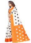 Off White and Orange Raw Silk Contemporary Style Saree For Casual - 2