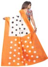 Off White and Orange Raw Silk Contemporary Style Saree For Casual - 1
