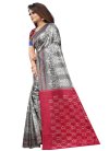 Raw Silk Grey and Red Designer Contemporary Saree - 1