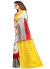 Raw Silk Digital Print Work Red and White Contemporary Style Saree - 1