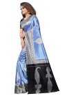 Raw Silk Black and Light Blue Designer Contemporary Saree For Casual - 1