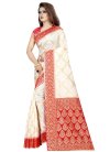Off White and Red Thread Work Trendy Saree - 1