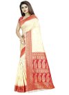 Cream and Red Traditional Saree For Ceremonial - 2