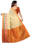 Thread Work Cotton Silk Cream and Orange Designer Traditional Saree - 2