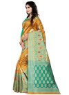 Mustard and Sea Green Woven Work Traditional Saree - 1