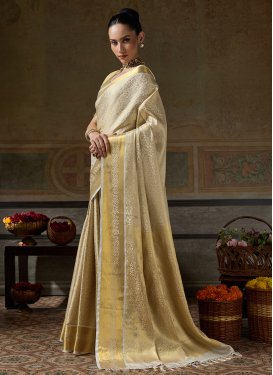 Kanjivaram Silk Trendy Saree with Woven Work for Women in Off White