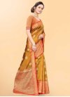 Mustard and Red Woven Work Designer Contemporary Style Saree - 1