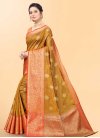 Mustard and Red Woven Work Designer Contemporary Style Saree - 2