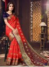 Navy Blue and Red Designer Contemporary Saree For Casual - 1