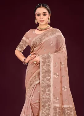 Cotton Silk Woven Work Traditional Saree in Salmon