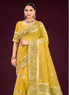 Woven Work Cotton Silk Trendy Saree in Mustard for Women