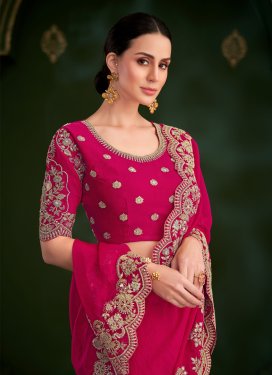 Silk Georgette Embroidered Work Classic Saree in Rose Pink