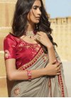 Grey and Red Embroidered Work Art Silk Trendy Classic Saree - 1