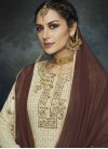 Coffee Brown and Cream Embroidered Work Designer Palazzo Salwar Suit - 1