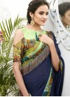 Mint Green and Navy Blue Faux Chiffon Designer Contemporary Style Saree - 1