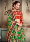 Red and Sea Green Thread Work Designer Contemporary Style Saree - 1