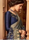 Grey and Navy Blue Satin Silk Traditional Designer Saree - 1
