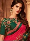 Bottle Green and Rose Pink Embroidered Work Designer Traditional Saree - 1